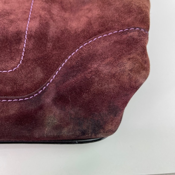 Coach Hamptons Purple Maroon Suede Leather Satchel Purse Handbag Large - Picture 6 of 13